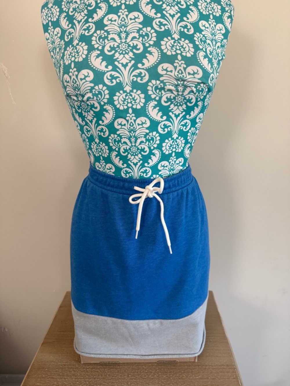City Streets Blue Drawstring Colorblock Mini Skirt with Gray Band